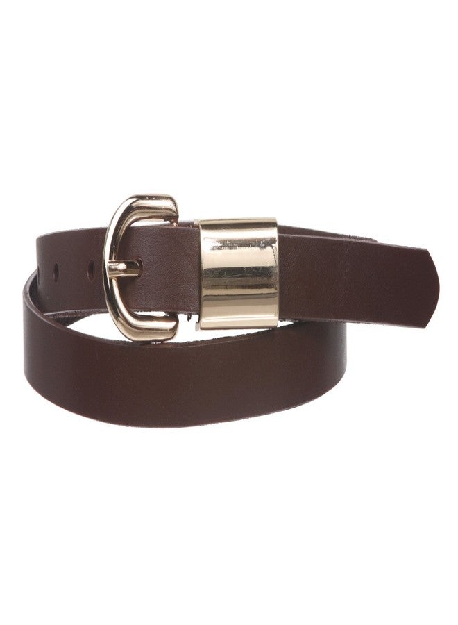 Beltiscool Women's 3/4" (19mm) Skinny Solid Leather Dress Belt, Brown | s-30" - Image 1